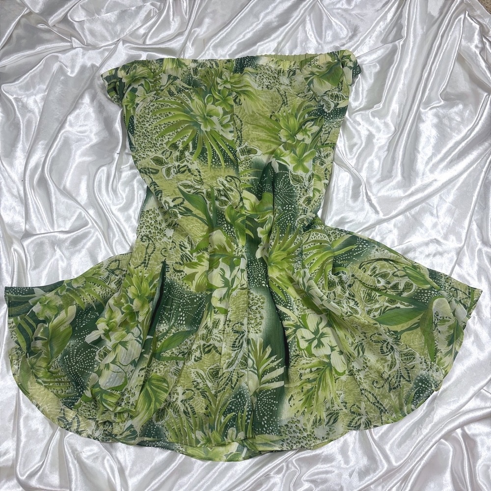 y2k Skirt Green Excellent Tropical Floral Chiffon Layered Plus Size 20W